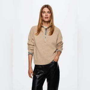 Mango Camel High neck sweater with zip